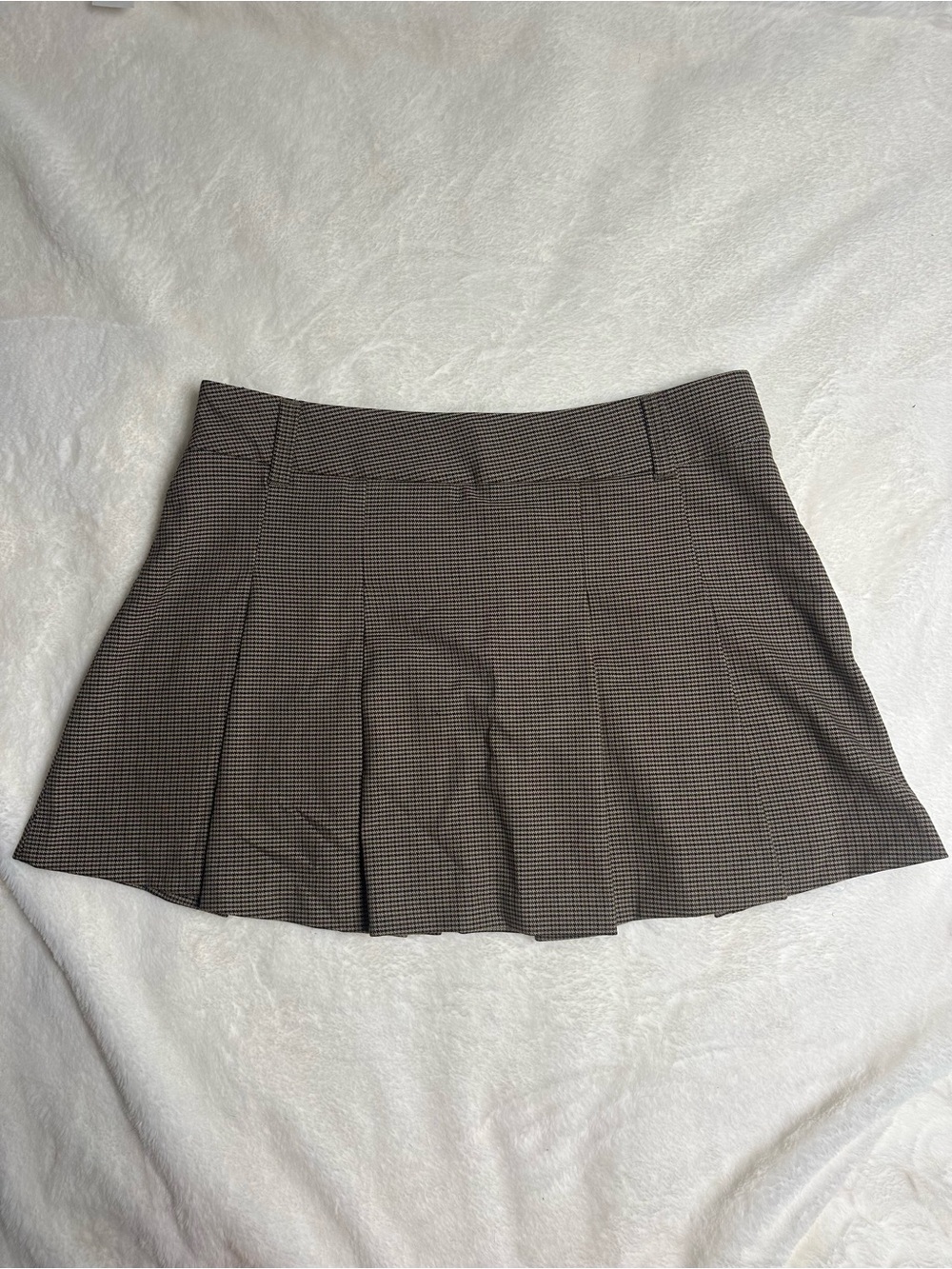Zara Brown Mini Pleated Check Skirt